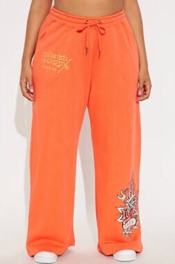 Ed Hardy Orange Coral Wide Leg Sweatpants Tattoo Loungewear 2000s Y2K Indie XL